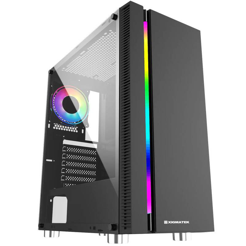 Xigmatek Apollo (ATX, USB3.0x1+USB2.0x2, Rainbow LED Stripe Front Panel, Left TG, 1PC XR120 Auto RGB Fan) - صندوق